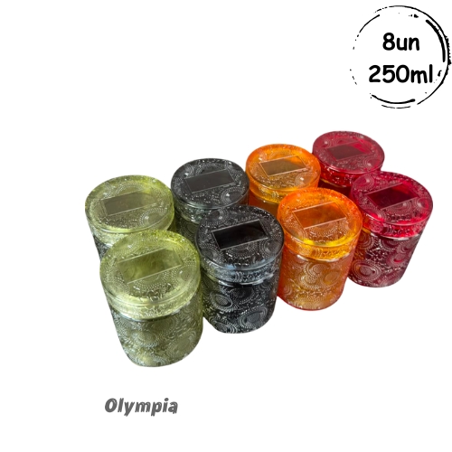 8 Pote de Vidro Relevo Com Tampa 250ml