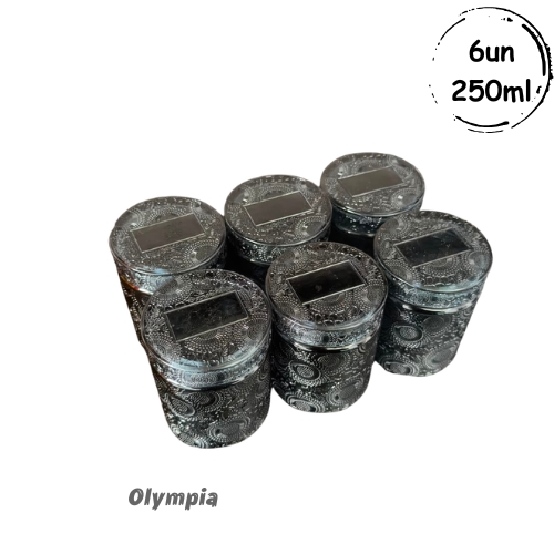 6un Pote Black Relevo Com Tampa de Vidro 250ml