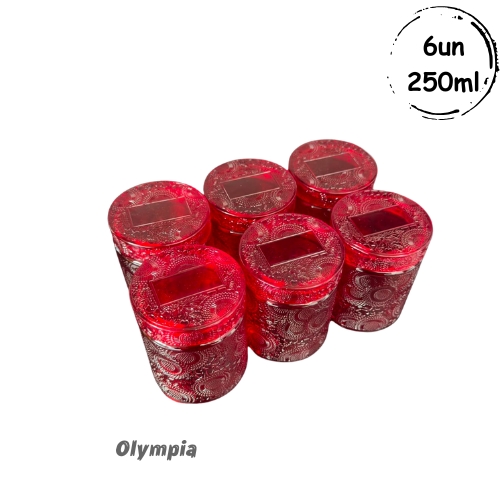 6un Pote Red Relevo Com Tampa de Vidro 250ml
