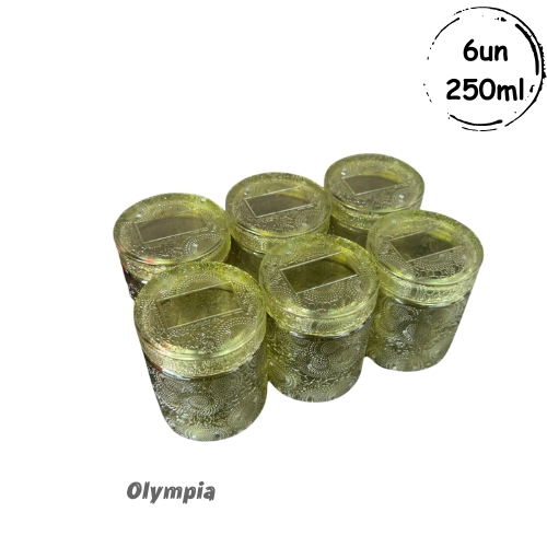 6un Pote Green Relevo Com Tampa de Vidro 250ml