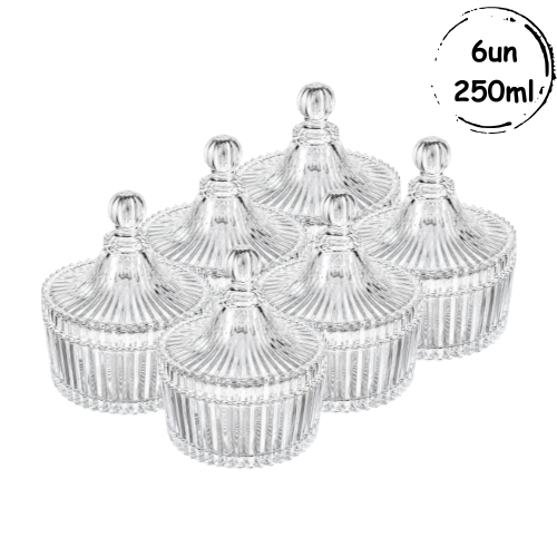 6 Pote Bomboniere Transparente 250ml