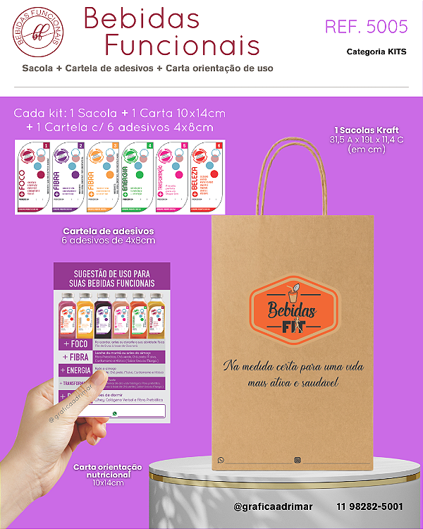 Kit Bebidas Funcionais (Sacola + Carta + Adesivos) - REF 5005
