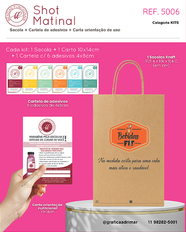 Kit Bebidas Funcionais (Sacola + Carta + Adesivos) - REF 5006