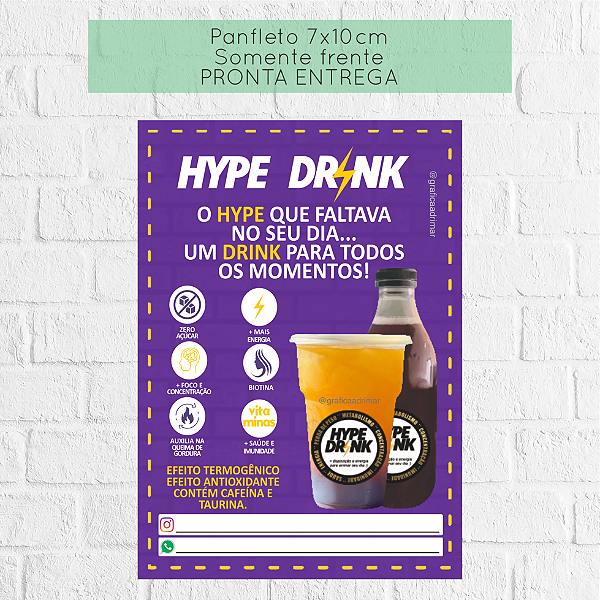 Panfleto Hype Drink 7x10cm PRONTA ENTREGA - REF 1095