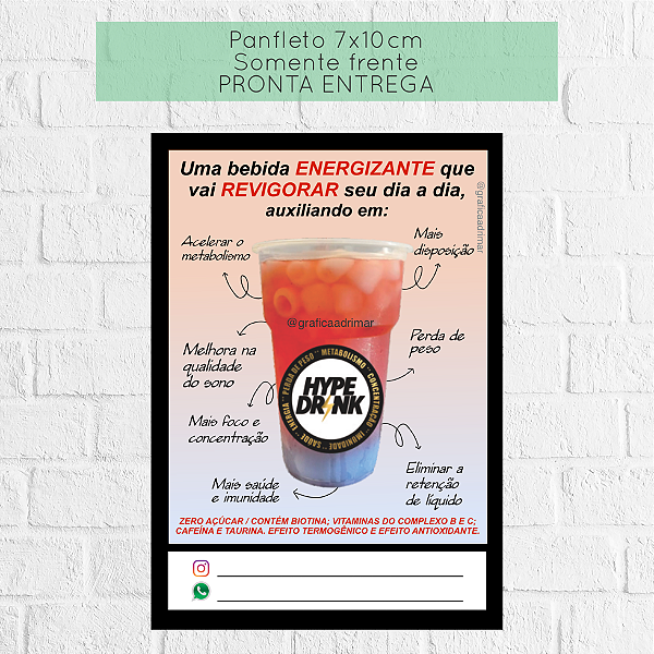 Panfleto Hype Drink 7x10cm PRONTA ENTREGA - REF 1094
