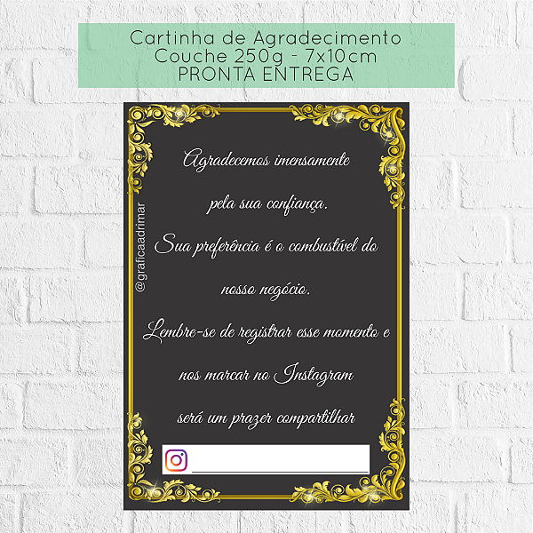 Carta de Agradecimento 7x10cm PRONTA ENTREGA - REF 7009