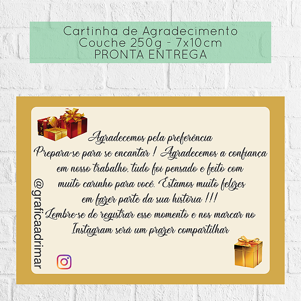 Carta de Agradecimento 7x10cm PRONTA ENTREGA - REF 7008