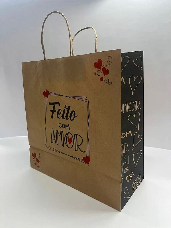 Sacola Kraft Feito com Amor (30 A x 30 L x 13 Fundo) - Modelo 20