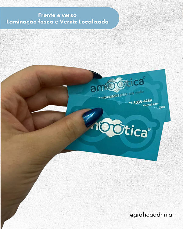 Cartão de Visita Laminação fosca e Verniz localizado 48x88mm em Couche Fosco