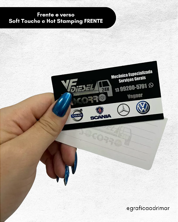 Cartão de Visita Hot Stamping e Soft Touch 48x88mm em Couche Fosco