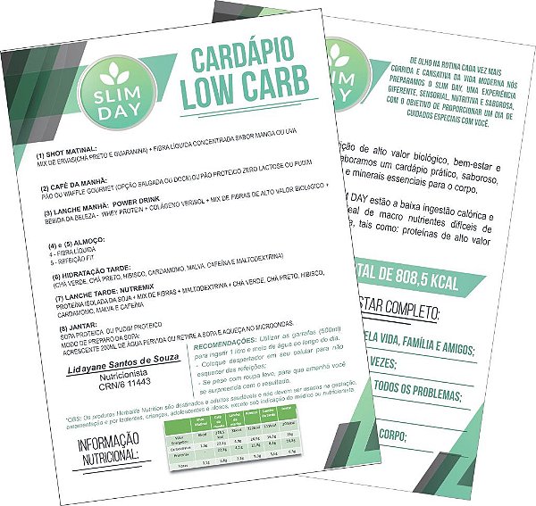 Slim Day - Carta Nutricional 14x20cm AVULSA