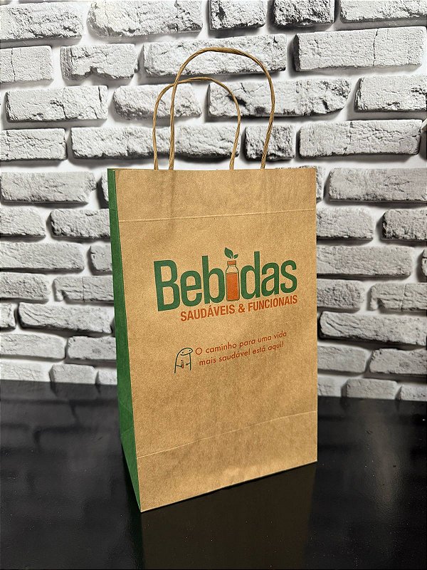 Sacola Kraft Bebidas Saudáveis e Funcionais 30,5cm A x 19,5cm L x 11,5cm Fundo - Modelo 31
