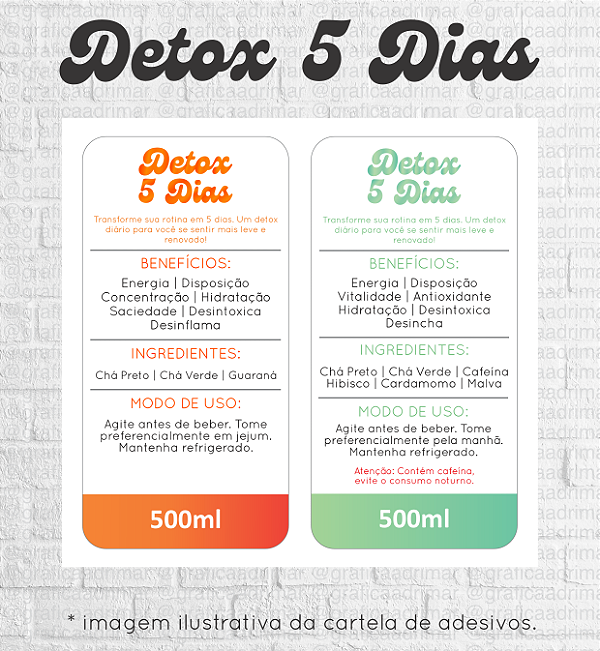 Cartela Detox 5 Dias 4x8cm | Pronta Entrega