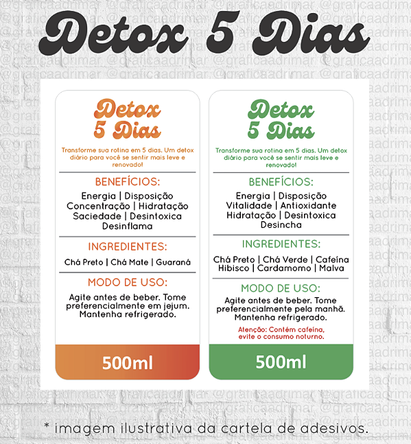 Cartela Detox 5 Dias 4x8cm | Pronta Entrega