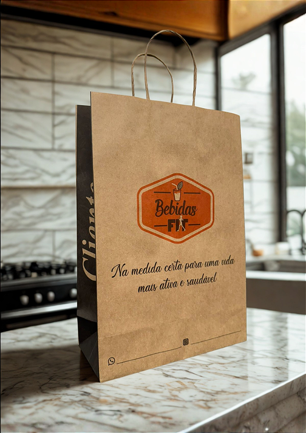 Sacola Kraft Bebida Fit 30cm A x 19,4cm L x 9,5cm Fundo - Modelo 37
