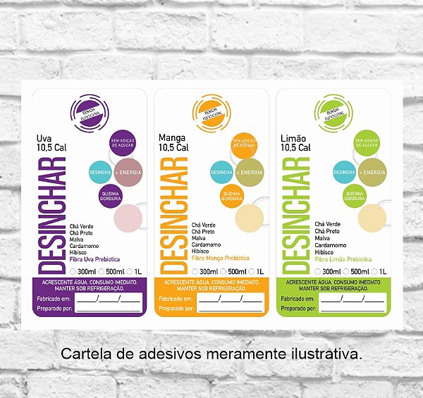 Cartela Desinchar (Uva, Manga e Limão)- 3 Adesivos de 4x8cm PRONTA ENTREGA - REF 9006