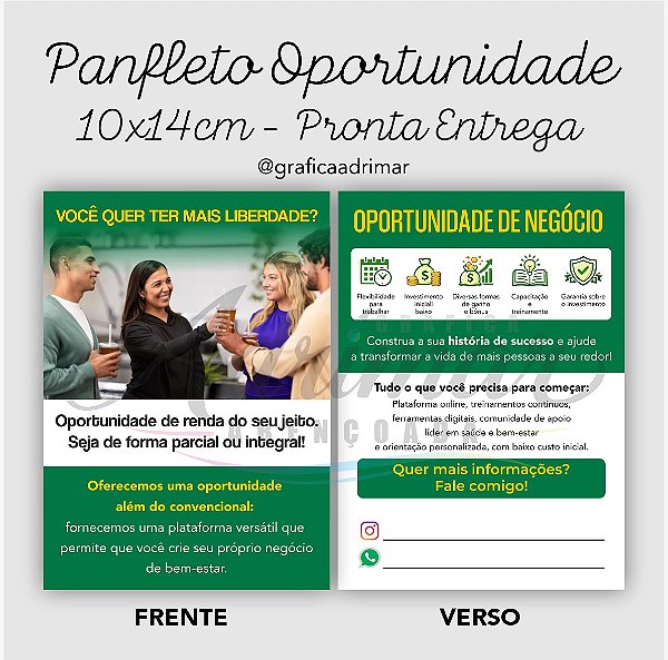 Panfleto Oportunidade de Negócio 10x14cm PRONTA ENTREGA - REF 10025