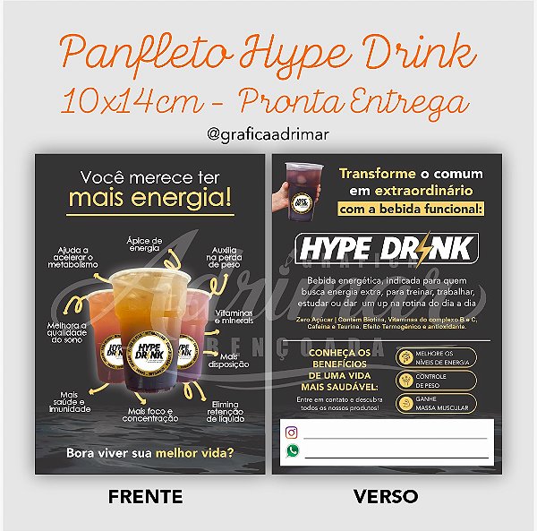 Panfleto Hype Drink 10x14cm PRONTA ENTREGA - REF 10026