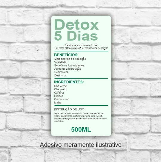 Adesivo Detox 5 Dias ativa reset 500 ml 5x10cm - PRONTA ENTREGA