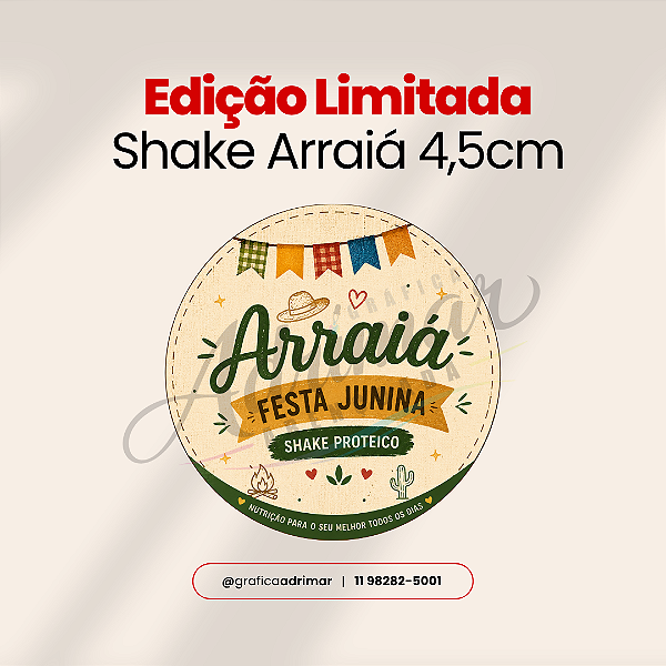 Adesivo Shake Proteico Arraiá Festa Junina 4,5cm - REF 1060 (Edição Limitada)
