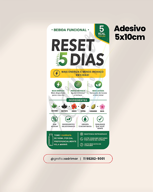 Adesivo Reset 5 Dias 5x10cm | Pronta Entrega ref 2043