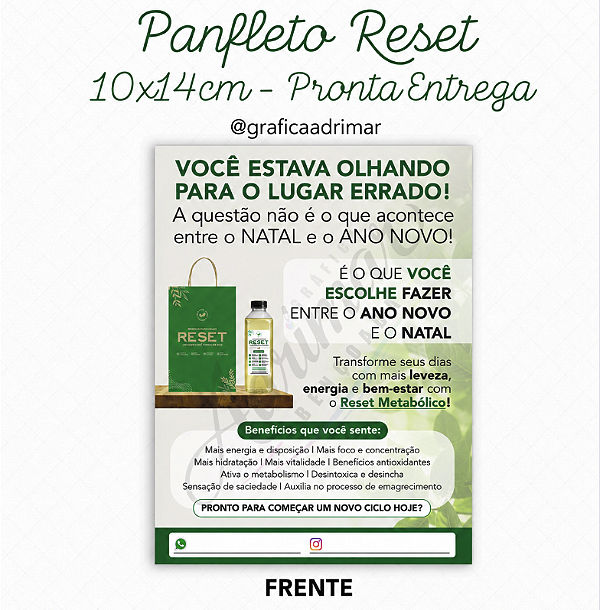 Panfleto Reset 10x14cm - PRONTA ENTREGA