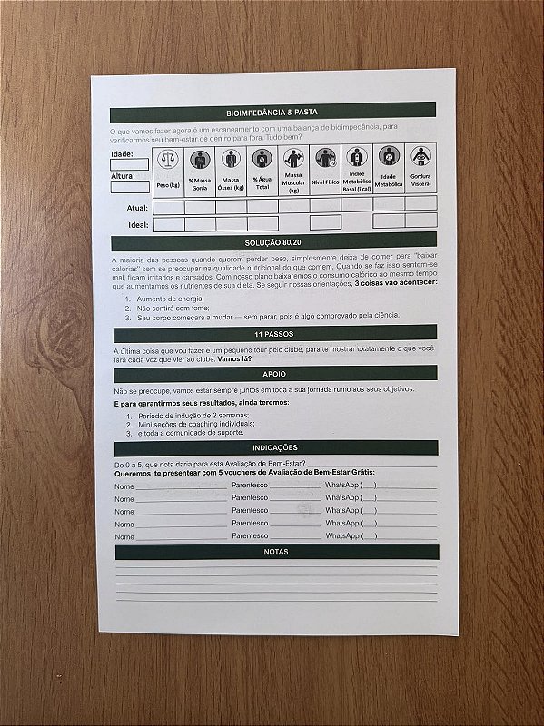 Bloco - Ficha Questionário do Coach (Frente e verso) - A4 (210x297mm) BBC