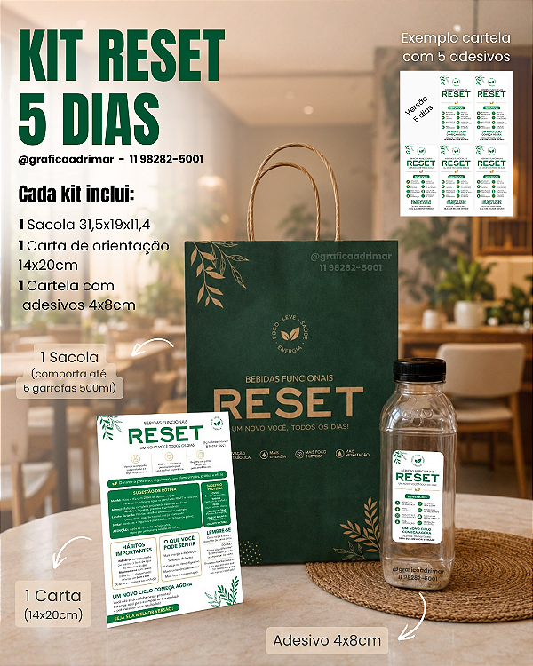 Kit Reset 5 Dias (Sacola + Carta + Cartela de adesivos REF 2033) | PRONTA ENTREGA