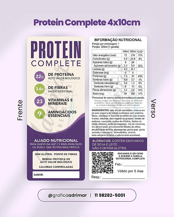 Protein Complete (Duo - Frente + Verso) 4x10cm | PRONTA ENTREGA