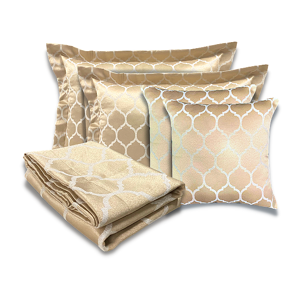 Jogo de Peseira Xale para Cama Colmeia com 2 Capas de Almofada e 2 Porta Travesseiros