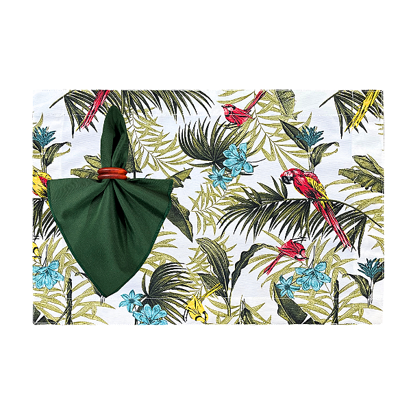 Kit Jogo Americano Completo Mesa Posta Tropical Pássaros e Aves