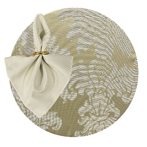 Kit Sousplat Completo Mesa Posta Bege Nude Creme Jacquard com Guardanapos e Pg