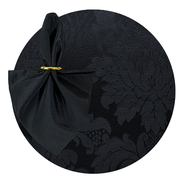 Kit Sousplat Completo Mesa Posta Preto Jacquard com Guardanapos e Pg