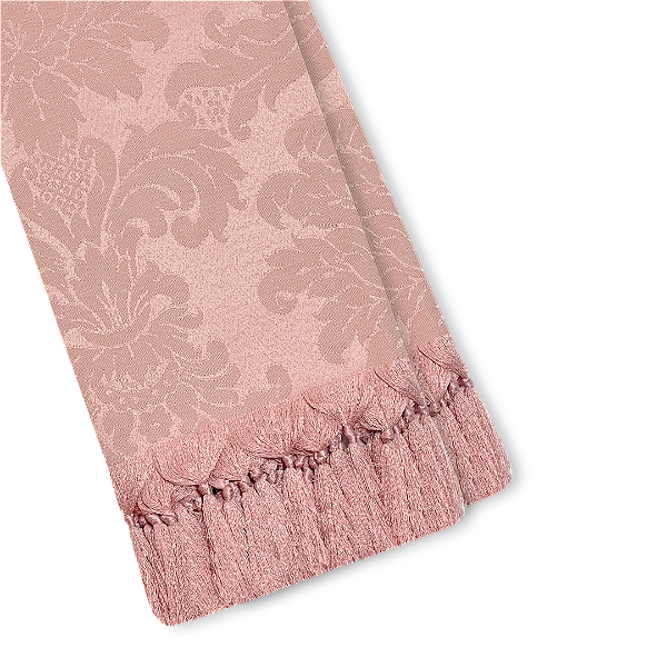 Manta Xale de Sofá e Cama Decorativa Jacquard Medalhão Rosê Rosa