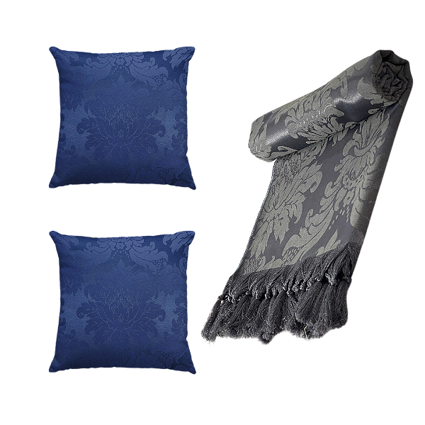 Kit Manta Xale de Sofá Decorativa Cinza com 2 Capas de almofadas Colors