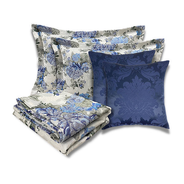 Jogo de Peseira Xale para Cama Floral com 2 Capas de Almofada e 2 Porta Travesseiros