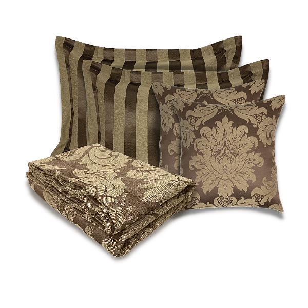 Jogo de Peseira Xale para Cama Jacquard com 2 Capas de Almofada e 2 Porta Travesseiros