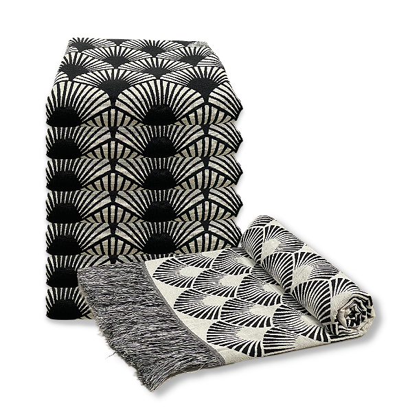 Manta Xale de Sofá e Cama Decorativa Rústica Franja Lisa Preto e Branco 1,40 x 1,70