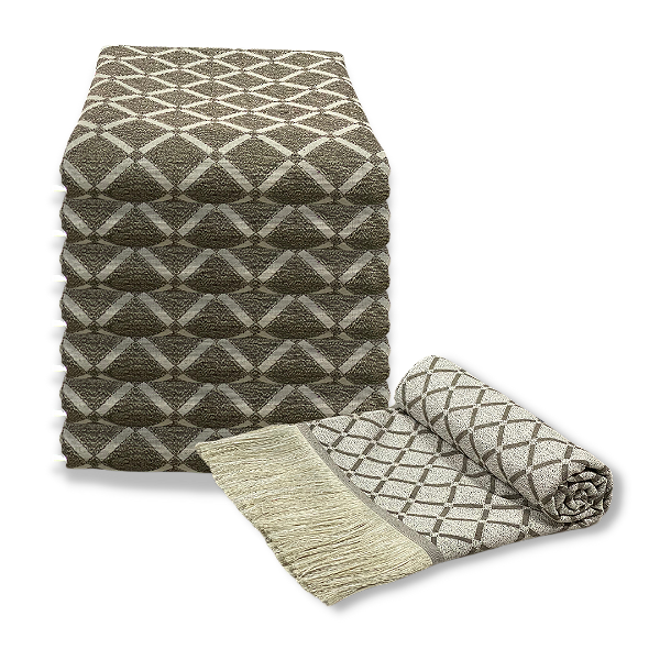 Manta Xale de Sofá e Cama Decorativa Rústica Franja Lisa Cinza e Off white 1,40 x 1,70