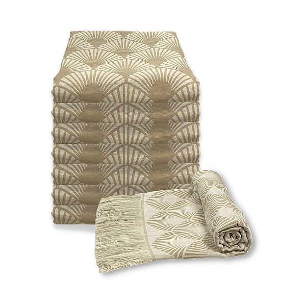 Manta Xale de Sofá e Cama Decorativa Rústica Franja Lisa Bege e Off white 1,40 x 1,70
