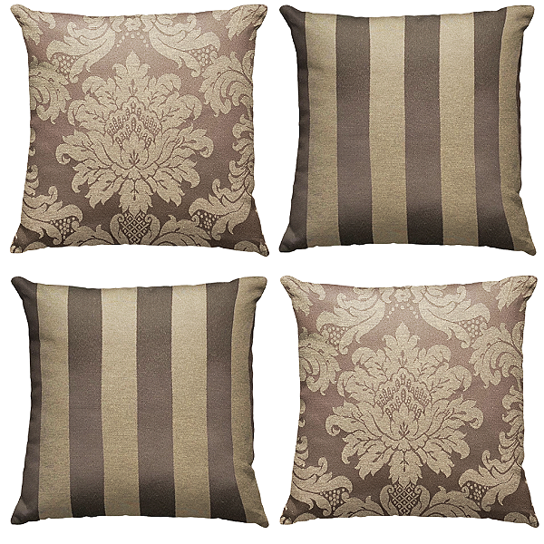 Kit 4 Capas de Almofada Decorativa Jacquard Medalhão e Listrado 45 X 45