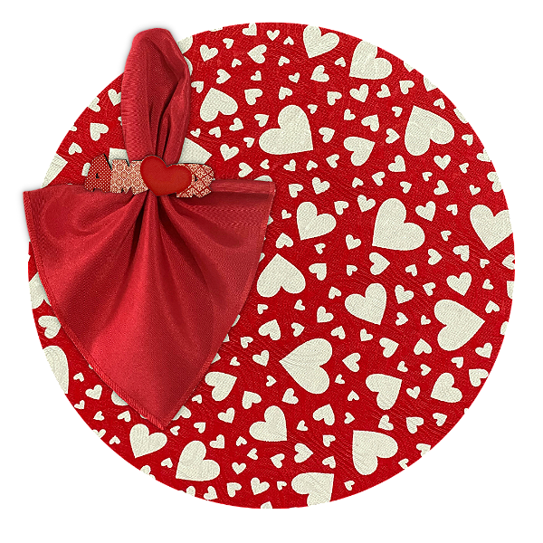Kit Capas de Sousplat Mesa Posta Coração Amor com Guardanapos e Porta Guardanapos
