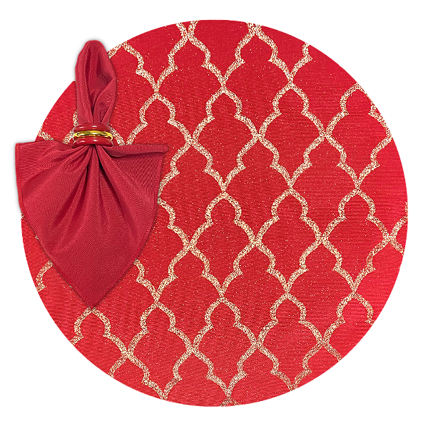 Kit Capas de Sousplat de Natal Vermelho e Dourado Guardanapos e Porta Guardanapos