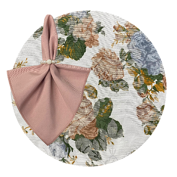 Kit Capas de Sousplat Mesa Posta Floral Jacquard com Guardanapos e Porta Guardanapos