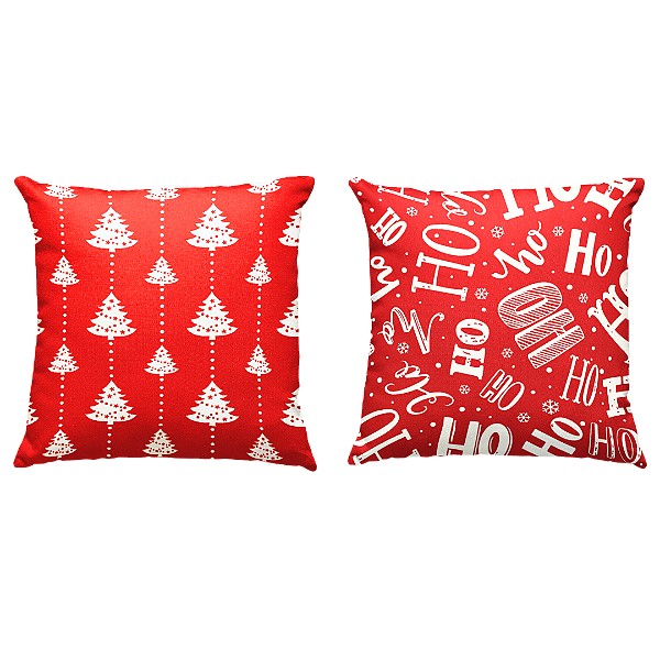 Kit 2 Capas de Almofadas Decorativas de Natal Estampada Vermelha 45 X 45
