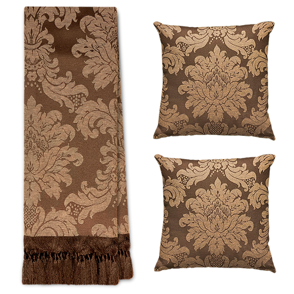 Kit Manta Xale de Sofá Decorativa Medalhão Marrom com 2 Capas de almofadas