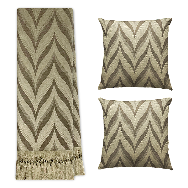 Kit Manta Xale de Sofá Decorativa Zig Zag com 2 Capas de almofadas