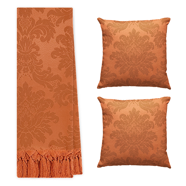 Kit Manta Xale de Sofá Decorativa Medalhão Terracota Cobre com 2 Capas de almofadas