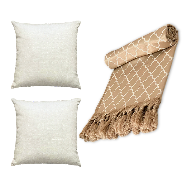 Kit Manta Xale de Sofá Decorativa Tear Colmeia com 2 Capas de almofadas