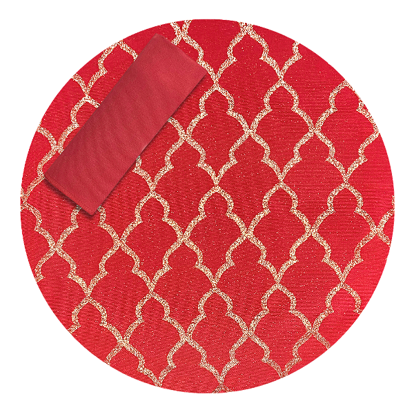 Kit Capas de Sousplat com Guardanapos de Natal Vermelho e Dourado Lurex